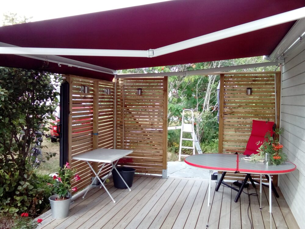 Uppsydd terrassmarkisduk Sandatex 407-11, rak kappa